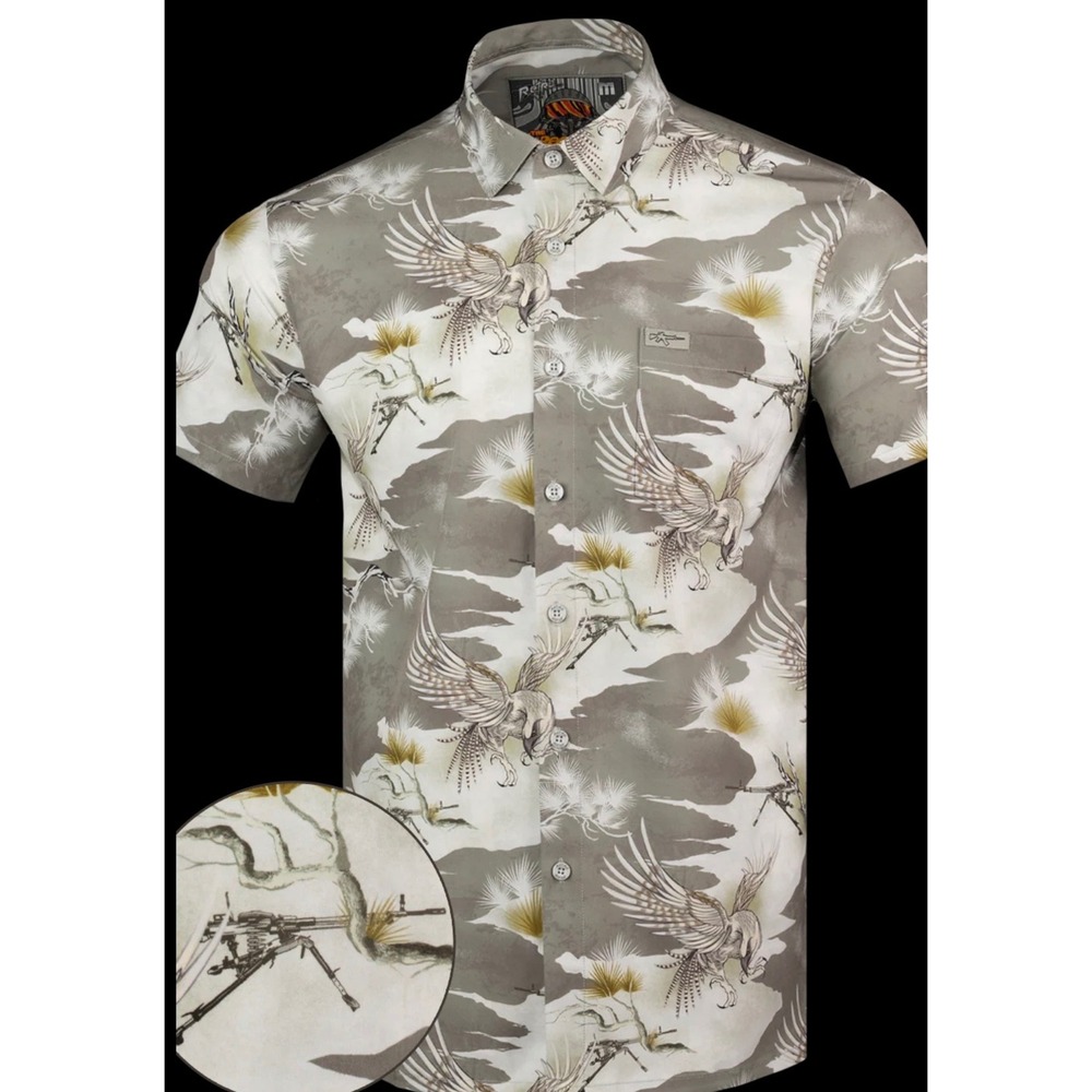 Retro Rifle The Rooster Mens 3XL Grey Camo Eagle Machine Gun Polo Shirt NEW
